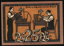 Notgeld Stützerbach 1921, 25 Pfennig, Zeiler Und Schreiber Bei Der Arbeit  - [11] Emissions Locales