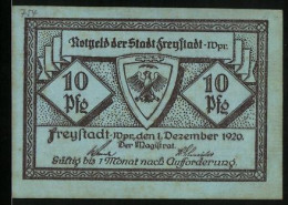 Notgeld Freystadt /Wpr. 1920, 10 Pfennig, Wappen, Ortspartien  - [11] Emisiones Locales