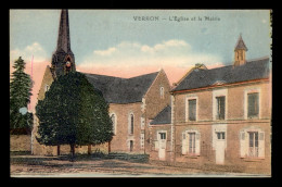 91 - VERRON - L'EGLISE ET LA MAIRIE - CARTE COLORISEE - Other & Unclassified