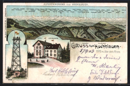 Lithographie Badenweiler, Hotel Hochblauen, Aussichtsturm, Alpenpanorama  - Badenweiler