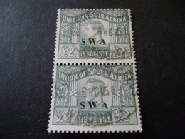 South West Africa 1946 £2 Grey Bilingual Vertical Pair - Used Revenues - South West Africa (1923-1990)