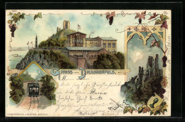 Lithographie Königswinter, Hotel Auf Dem Drachenfels, Ruine, Zug, Wein  - Königswinter