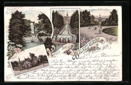 Vorläufer-Lithographie Kassel-Wilhelmshöhe, 1895, Cascaden, Schloss Wilhelmshöhe, Aquäduct-Wasserfall  - Kassel