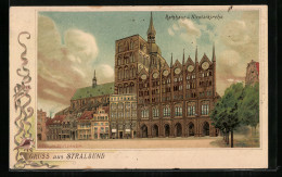 Lithographie Stralsund, Rathhaus Und Nicolaikirche  - Stralsund