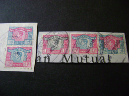 South Africa 1948 KGVI 5/- 'Language Error' Bilingual Pair (singles) On Piece - Used Revenues - Gebruikt