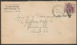 1934 Kentucky - Prestonburg (Mar 16) Auxier Hotel Corner Card. - Covers & Documents