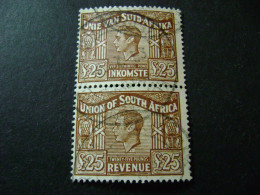 South Africa 1951 KGVI £25 Brown Bilingual Vertical Pair - Used Revenues - Usados