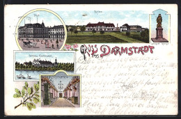 Lithographie Darmstadt, Meierei, Post, Landgraf Und Schloss Kranichstein  - Darmstadt