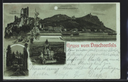 Mondschein-Lithographie Königswinter, Drachenburg Und Drachenfels, Zahnradbahn, Ruine Drachenfels  - Königswinter