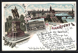 Lithographie Frankfurt A / M., Hôtel Schwan, Kaiser Wilhel I. Denkmal, Teilansicht Mit Brücke  - Frankfurt A. Main