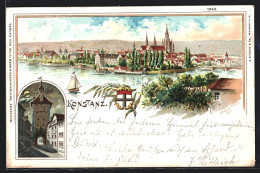 Lithographie Konstanz, Strasse Zum Tor, Ortspanorama  - Konstanz