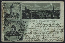 Mondschein-Lithographie Frankfurt A. M., Hessen-Monument, Eschenheimer Turm, Ortsansicht Mit Viadukt  - Frankfurt A. Main