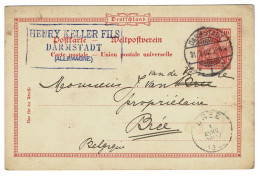 EP E.P. Entier Postale Ganzsache DEUTSCHES REICH Kartenbrief 1902 Darmstad Postwaardestuk Henry Keller Fils Naar Bree - Postcards