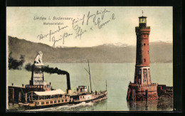 AK Lindau I. Bodensee, Hafeneinfahrt Mit Dampfer Und Leuchtturm  - Other & Unclassified