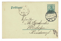 EP E.P. Entier Postale Ganzsache DEUTSCHES REICH Kartenbrief 1908 Pforzheim Postwaardestuk Naar Worishofen Kinderasyl - Cartoline