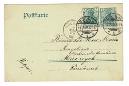 EP E.P. Entier Postale Ganzsache DEUTSCHES REICH Kartenbrief 1908 Bochum Postwaardestuk Naar Maeseyck Ursulinen - Tarjetas