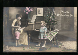 Foto-AK PFB Nr. 4166 /2: Junge Mutter Mit Ihren Zwei Kindern Am Klavier Zu Weihnachten  - Photographie