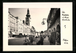Foto-AK Adalbert Defner: Wels, Stadtplatz Mit Gasthaus Z. Goldenen Löwen Und Stadtpfarrkirche  - Otros & Sin Clasificación