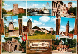 73943839 Zons_Rhein Kroetschenturm Muehlenturm Schlossruine Bootsanlegestelle Rh - Dormagen