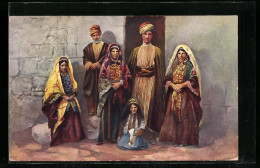 AK Ramallah, Bauernfamilie In Tracht, Arabische Volkstypen  - Non Classés