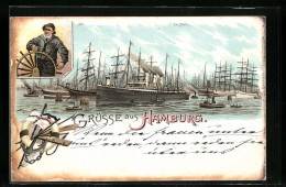 Lithographie Hamburg, Segelschiffe Und Dampfer Im Hafen  - Andere & Zonder Classificatie