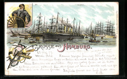 Lithographie Hamburg, Segelschiffe Und Dampfer Im Hafen  - Otros & Sin Clasificación