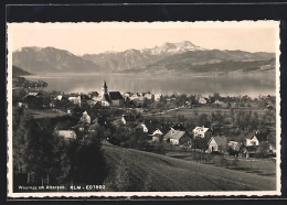 AK Weyregg A. Attersee, Totalansicht Mit Kirche, Blick über Den See Mit Gebirgspanorama  - Altri & Non Classificati