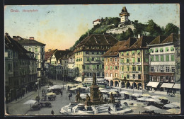 AK Graz, Hauptplatz Mit Geschäften Und Denkmal  - Sonstige & Ohne Zuordnung