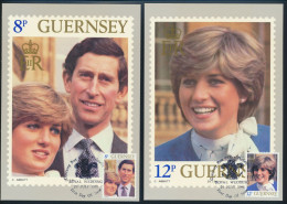 Guernsey 7 Künstlerkarten Hochzeit Von Prinz Charles Und Diana Ersttagsstempel - Guernesey