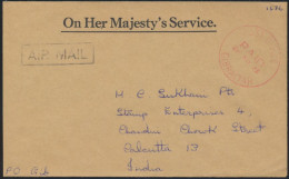 BRITISCHE MILITÄRPOST Gibraltar Roter K1 POST OFFICE PAID Luftpost N. Kalkutta - Gibraltar