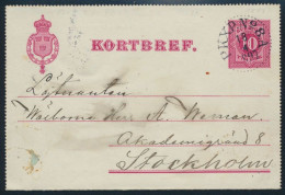 Schweden Ganzsache Kartenbrief K 2 Mit Bahnpost-Stempel PKXP.No. 8.A. Stockholm - Storia Postale