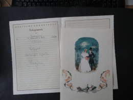 Bund Telegramm Hochzeit Braut Bräutigam Pferdewagen Blumen Engel Mehrfarbig 50er - Documents Historiques