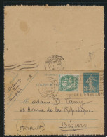 Frankreich Ganzsache Kartenbrief 25c Nach Béziers France Postal Stationery - Covers & Documents