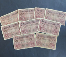 10x Geldscheine Banknoten 20 Mark Ro: 55 1918 V - Autres & Non Classés