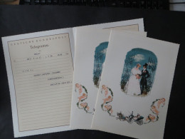 Bund Telegramm Hochzeit Braut Bräutigam Pferdewagen Blumen Engel Mehrfarbig 50er - Historical Documents