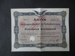 Wertpapier Aktie Verkehrswesen Berlin 1000 Mark Reichsbankschatz Lochentwertung - Otros & Sin Clasificación