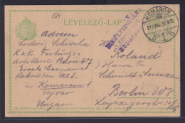 Zensur Ungarn Ganzsache GSK 5 Filler Komárom Nach Berlin 28.3.1915 - Lettres & Documents