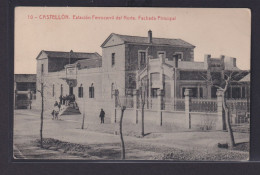 Ansichtskarte Castellon Bahnhof Hauptfassade Spanien Nach Apolda Thüringen - Other & Unclassified