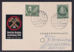Bergbau Berlin Bund Selt.Vignette + SST Essen Ausstellung 1954 Nach Amsterdam - Cartas & Documentos