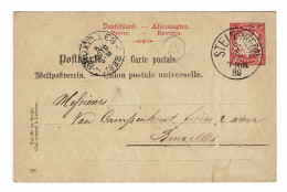 EP E.P. Entier Postale Ganzsache Deutschland Bayern Stein A/d Rednitz 1890 Naar Bruxelles Postkarte 10 Pfennig Allemagne - Postwaardestukken