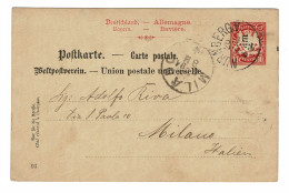 EP E.P. Entier Postale Ganzsache Deutschland Bayern NURNBERG 1894 Naar MILANO ITALIA Postkarte 10 Pfennig Allemagne - Ganzsachen