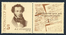 Russia 5566/label 2 Stamps, MNH. Michel 5723. Alexander Pushkin, Poet. 1987. - Unused Stamps