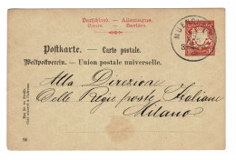 EP E.P. Entier Postale Ganzsache Deutschland Bayern MUENCHEN 1896 Naar MILANO ITALIA Postkarte 10 Pfennig Allemagne - Postal  Stationery