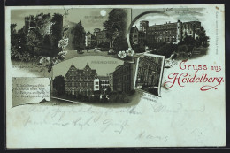 Mondschein-Lithographie Heidelberg, Otto Heinrichsbau, Friedrichsbau, Schlosshof  - Heidelberg