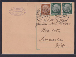 Deutsches Reich Postkarte MIF Hindenburg Destination Schwäbisch Hall Sarasota - Briefe U. Dokumente