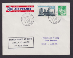 Flugpost Brief Air Mail Air France Ajaccio Frankreich Erstflug Nizza 1.6.1960 - Cartas & Documentos
