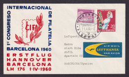 Flugpost Brief Air Mail Bund Erstflug Lufhansa LH176 I-IV Hannover Barcelona - Cartas & Documentos