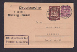 Deutsches Reich Privatganzsache Luftpost Flugpost Hamburg Bremen Ab Hamburg - Storia Postale