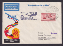 Flugpost Brief Air Mail DDR Sonderflug Der CSA Leipzig Mockau Helsinki Finnland - Lettres & Documents