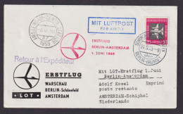 Flugpost Brief Air Mail LOT Erstflug Warschau Berlin Amsterdam Niederlande - Briefe U. Dokumente